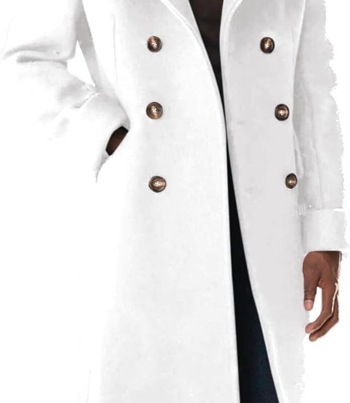 Mens Trench Coat Notch Lapel Slim Fit Double Breasted Wool Blend Long Pea Coat Winter Warm Overcoat