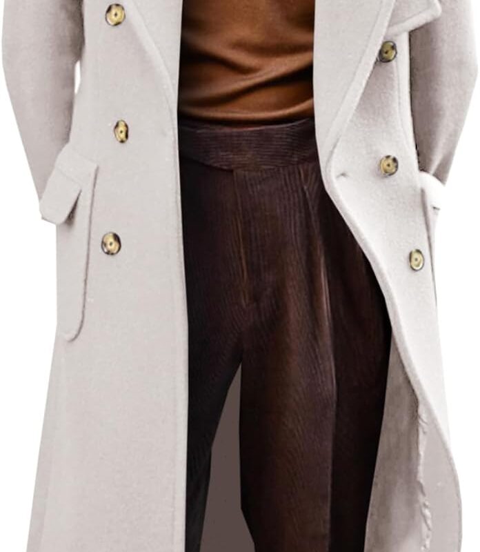 Mens Trench Coat Notch Lapel Long Jacket Double Breasted Classic Winter Overcoat