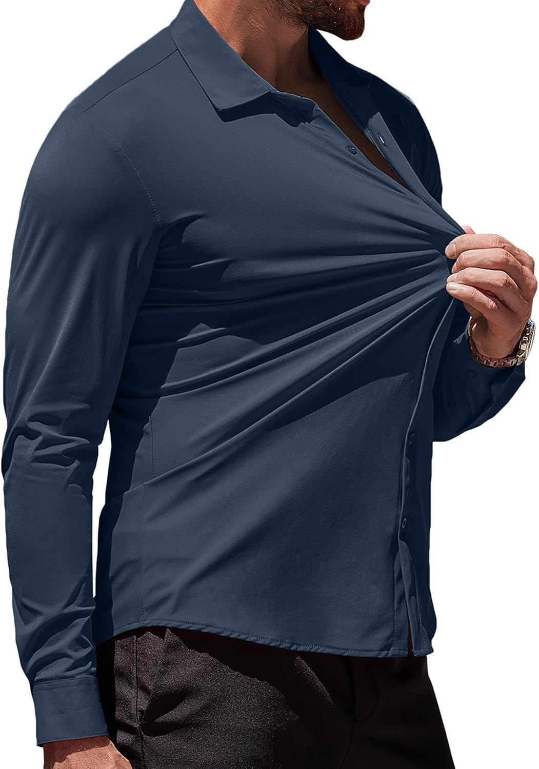 Men's Muscle Fit Dress Shirts Wrinkle-Free Long Sleeve Casual Button Down Shirts - Image 2