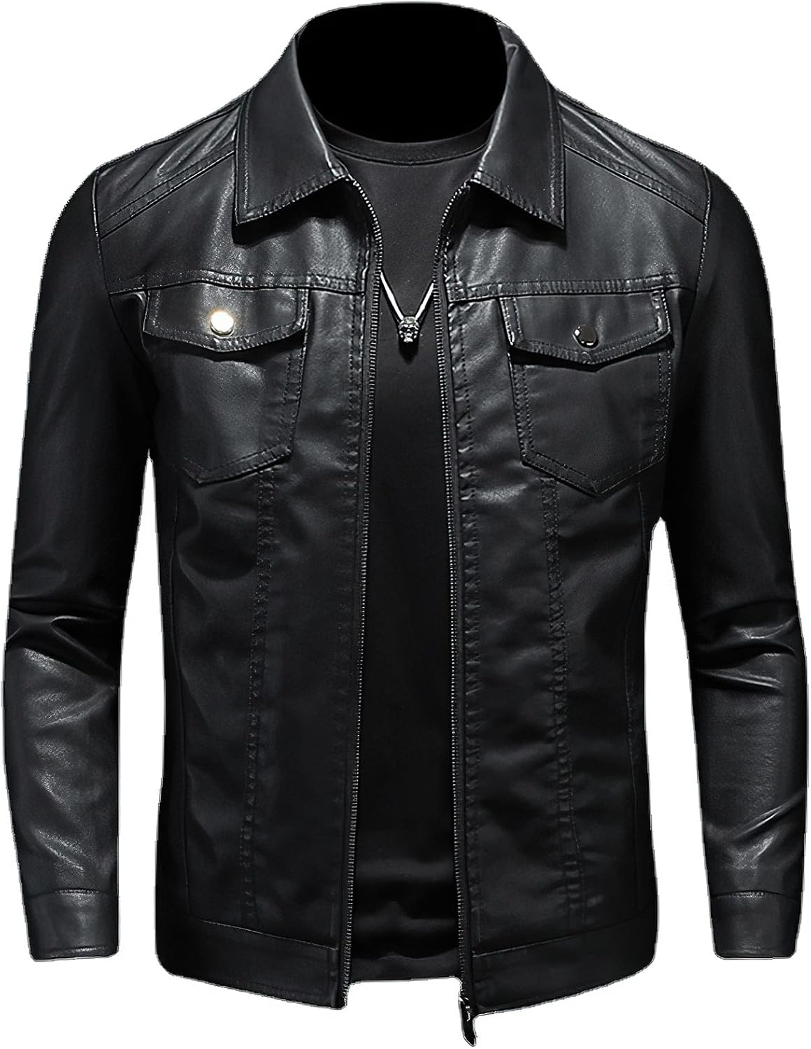 Men's Leather Jacket Motorcycle Black Biker Jackets Vintage Faux Leather Outwear Casual Lightweight