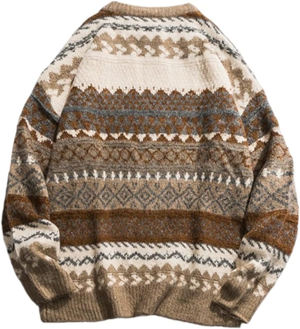 Men Grandpa Sweater Vintage Aesthetic Knit Striped Casual Long Sleeve Pullovers Streetwear - Image 2
