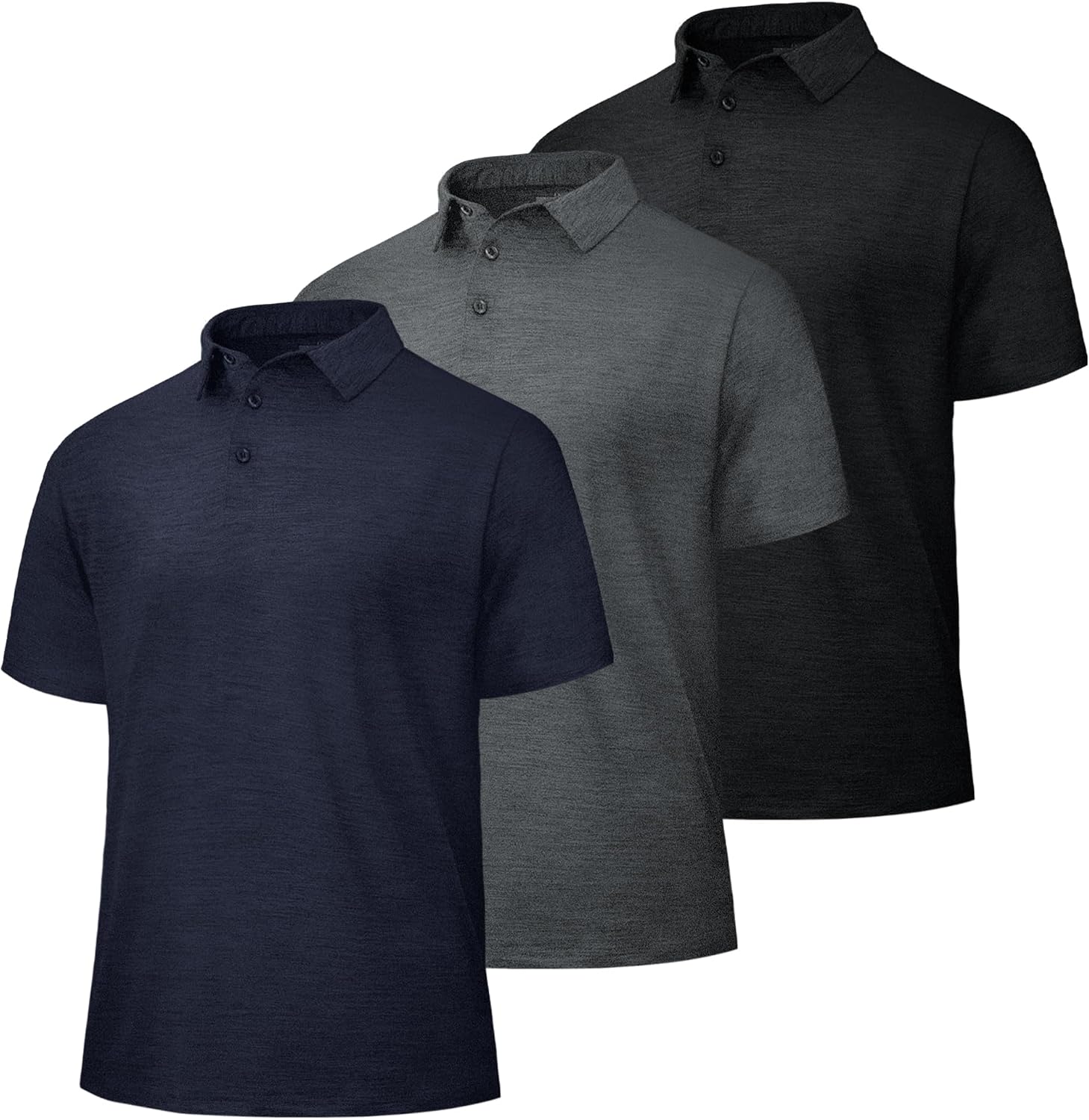 3 Pack Shirts for Men - Quick Dry Moisture Wicking Performance Golf Shirts Black Short Sleeve for Work Athletic