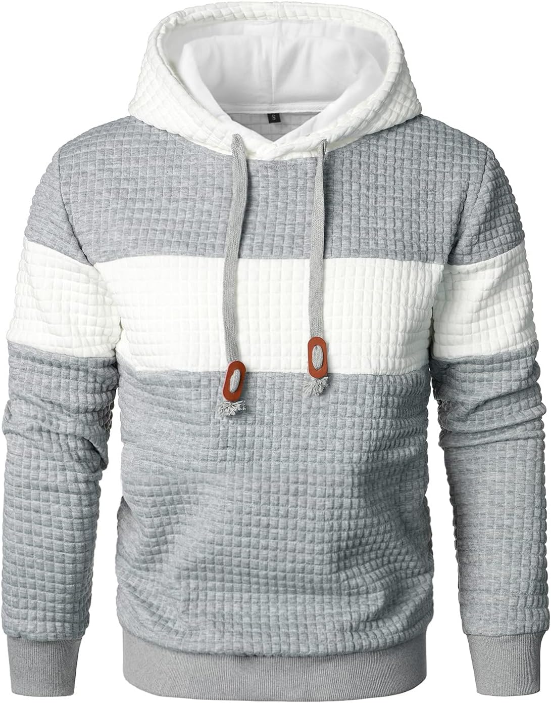 Men’s Sweatshirts Long Sleeve Pullover Patchwork Plaid Jacquard Hoodie Casual Drawstring Hoody Top