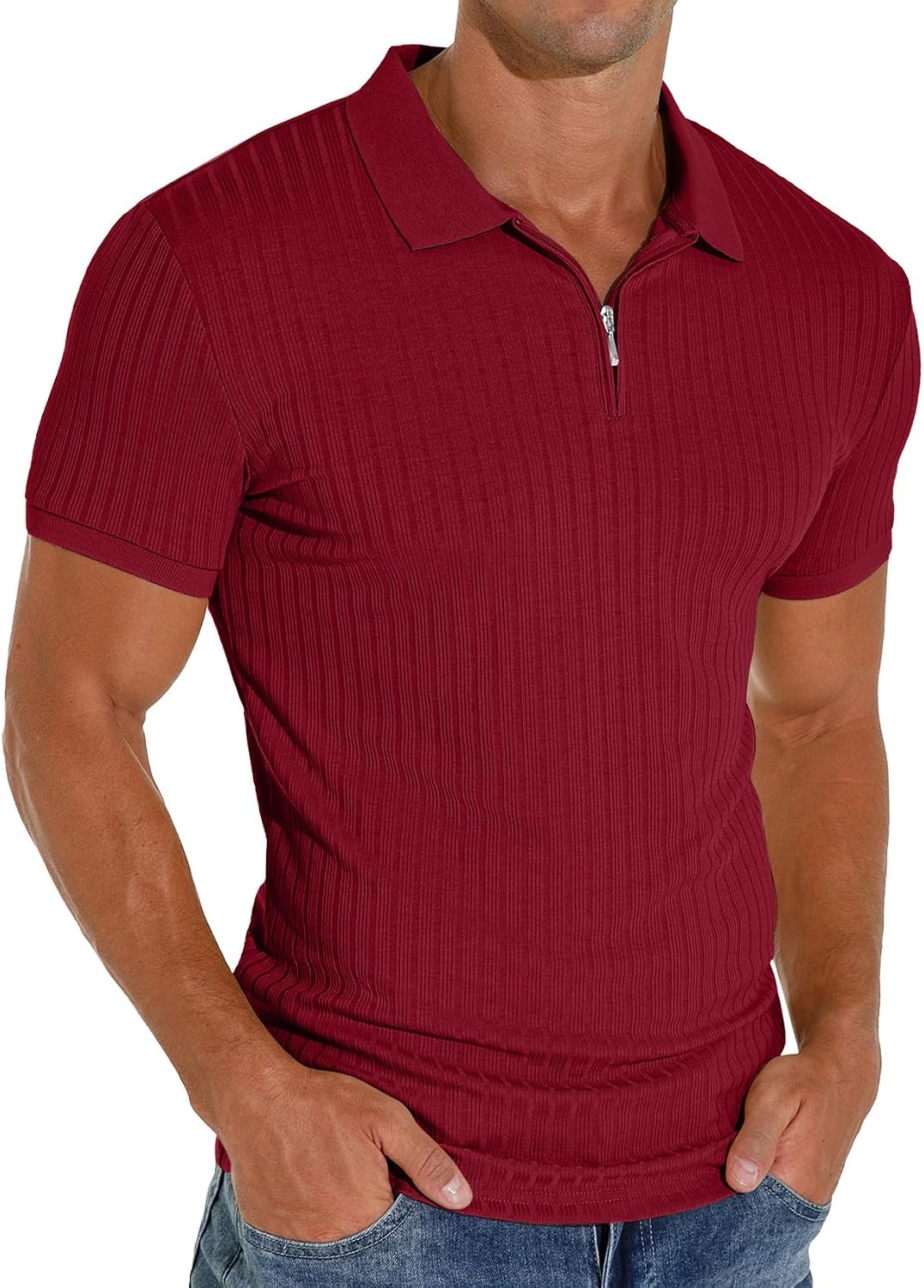 Men's Polo Shirts Slim Fit Short/Long Zipper Polo T Shirt Casual Golf Shirt Classic Tee