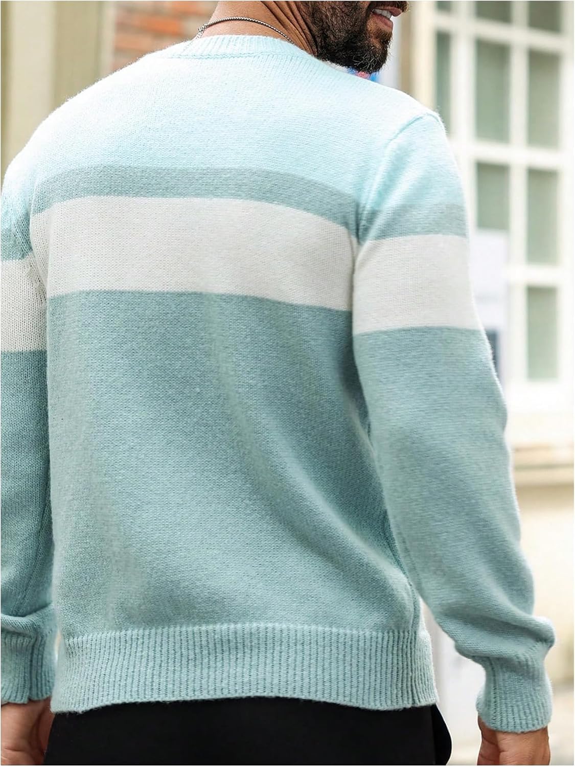 Men Striped Sweaters Long Sleeve Round Neck Knitted Pullover Tops - Image 2