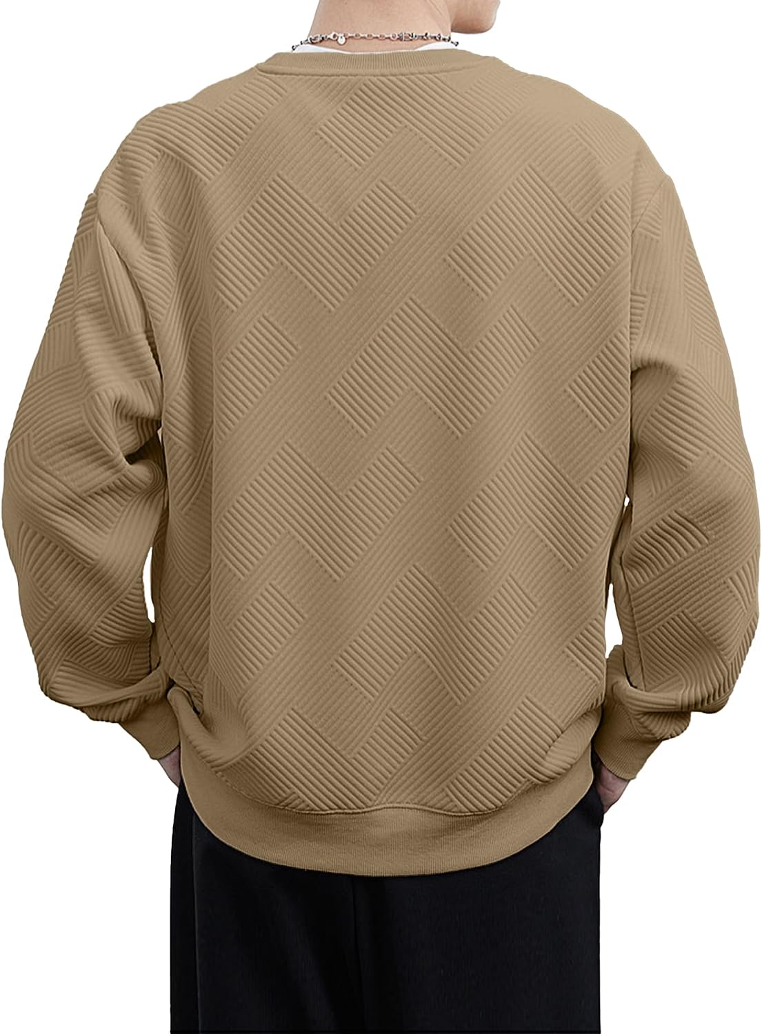 Men's Crewneck Sweatshirts Long Sleeve Solid Color Geometric Texture Casual Pullover Shirt - Image 2