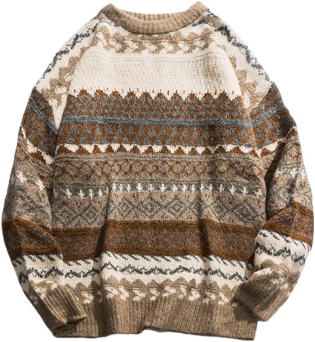 Men Grandpa Sweater Vintage Aesthetic Knit Striped Casual Long Sleeve Pullovers Streetwear