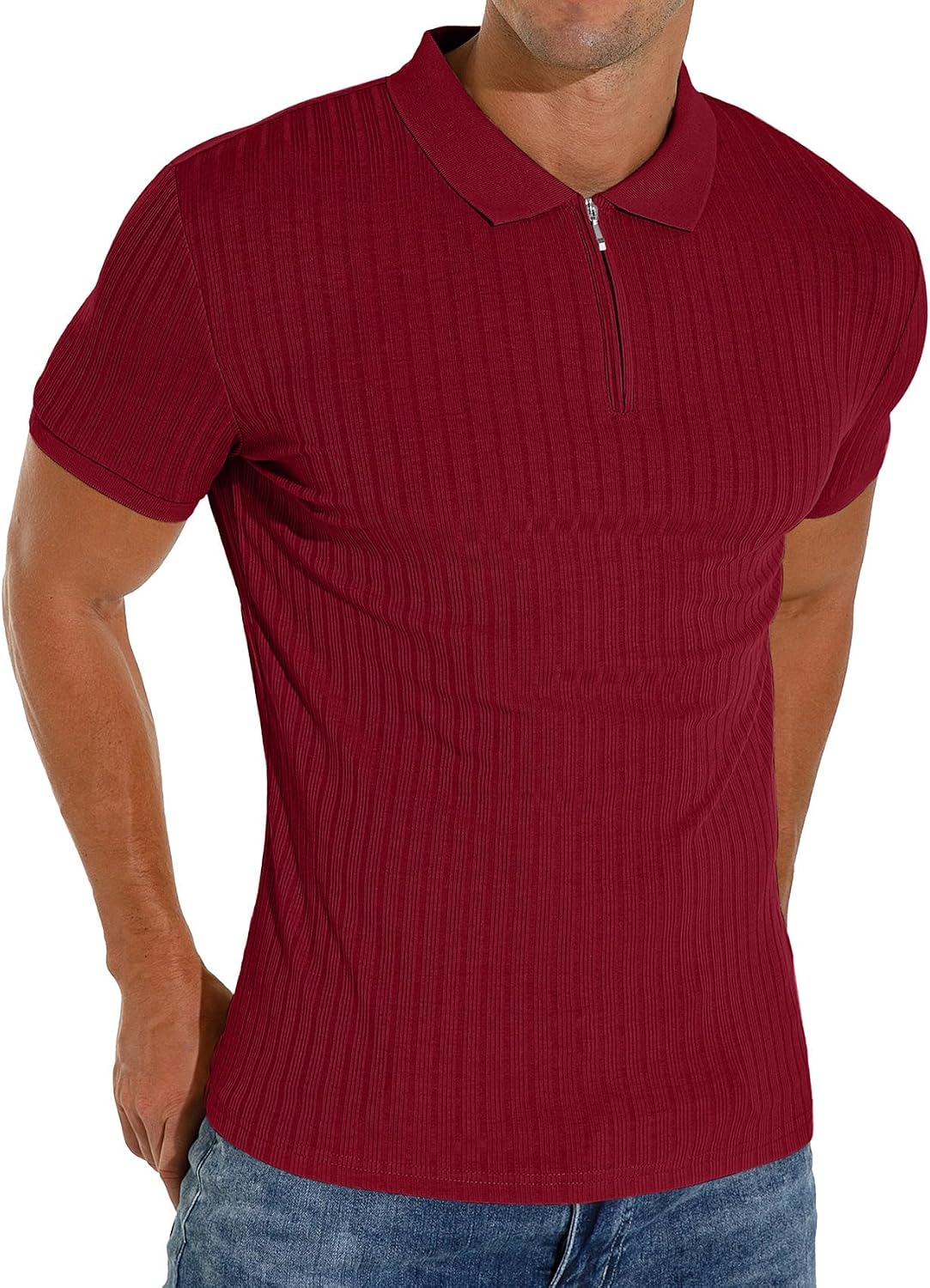 Men's Polo Shirts Slim Fit Short/Long Zipper Polo T Shirt Casual Golf Shirt Classic Tee - Image 2