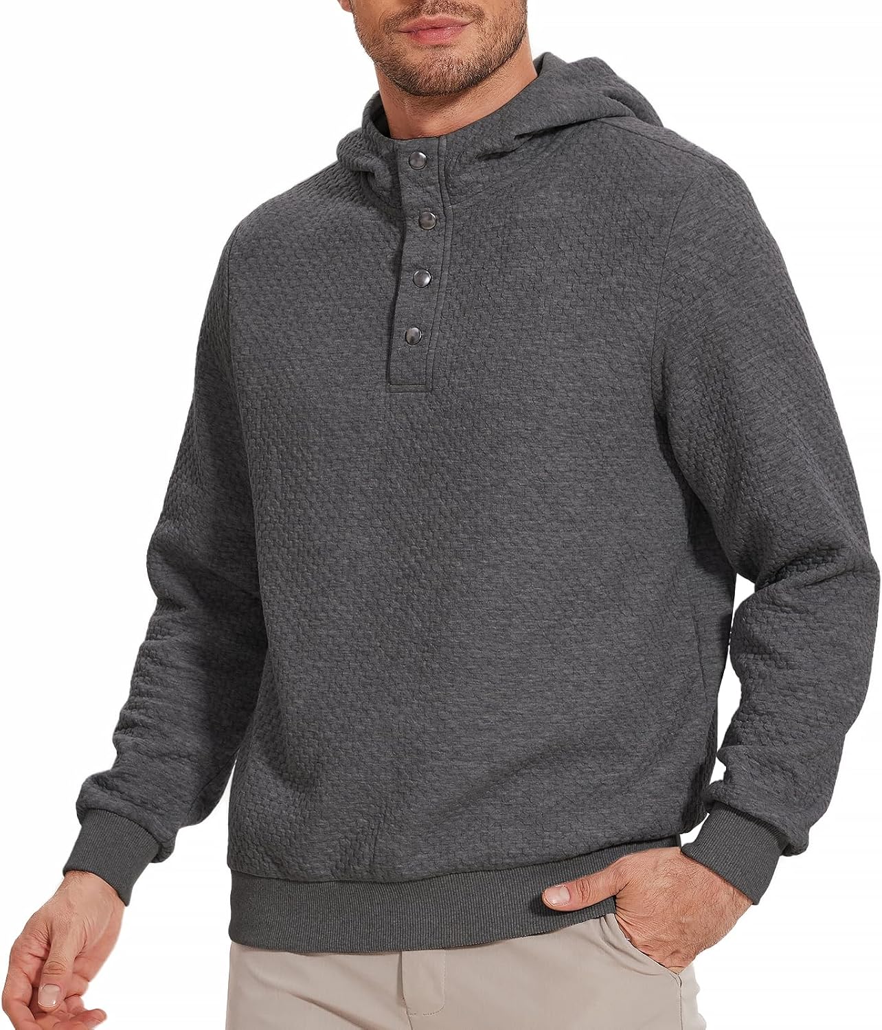 Men's Hoodie Sweatshirt Plaid Jacquard Long Sleeve Pullover Casual Waffle Fashion Hooded Sweatshirts Sweaters - Image 2