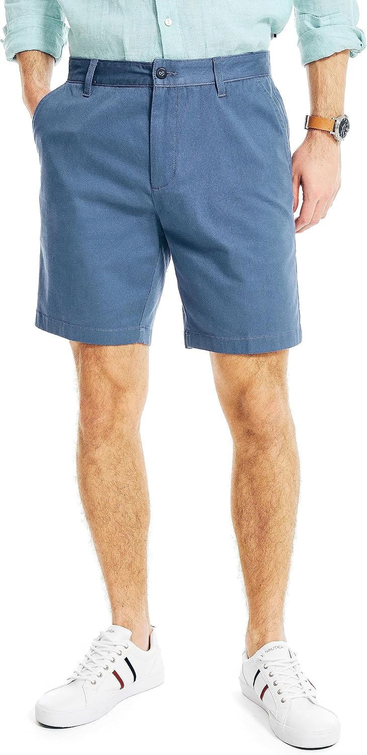 Men's Classic Fit Flat Front Stretch Solid Chino 8.5" Deck Shorts