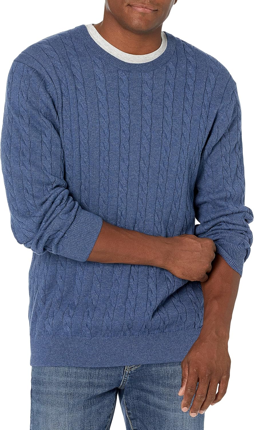 Men Crewneck Cable Cotton Sweater
