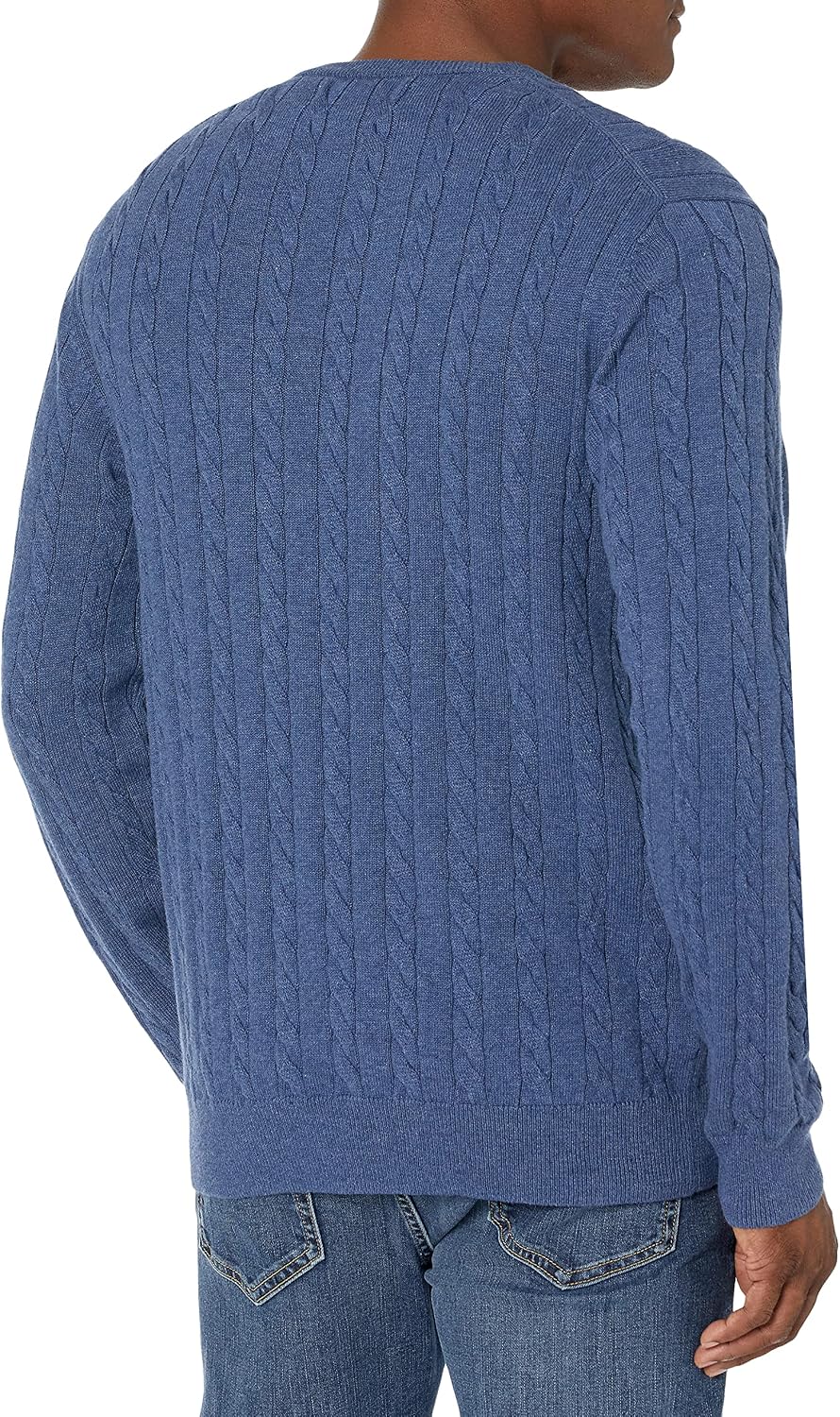 Men Crewneck Cable Cotton Sweater - Image 2